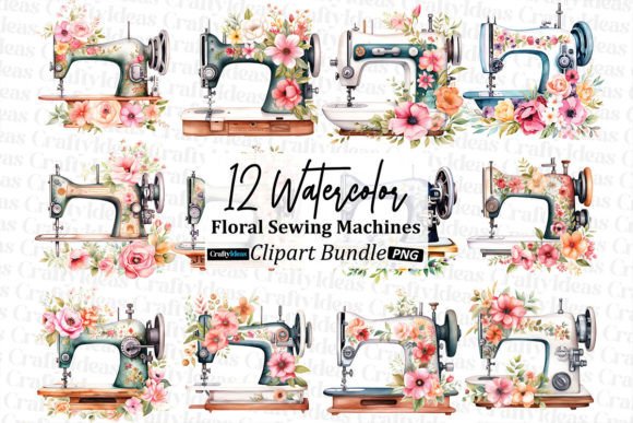 Download Floral Sewing Machines Clipart - Premium Bundle